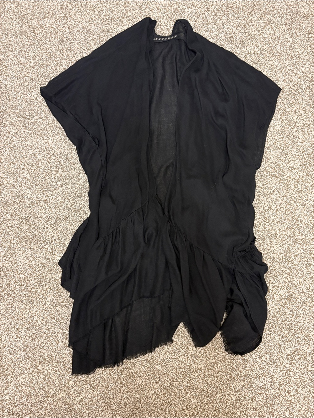 Black Lightweight Ruffled Kimono Cardigan